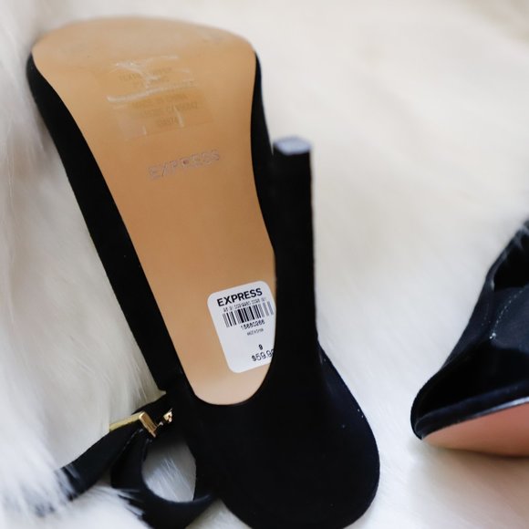 Express Faux Suede Open Toe Slingback Pumps - Picture 4 of 11